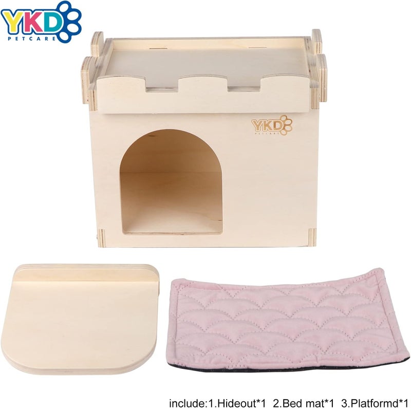 YKD Castle Chinchilla House, Small Animal Hideout for Chinchilla, Guinea Pig, Hedgehog, or Rat, Ventilated Wooden Hamster Habitat with Multiple Doors, Made from Natural Wood - Image 2